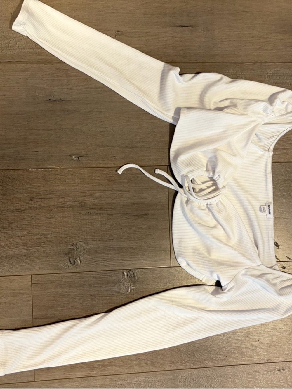 Garage White Ribbed Long Sleeve Crop Top